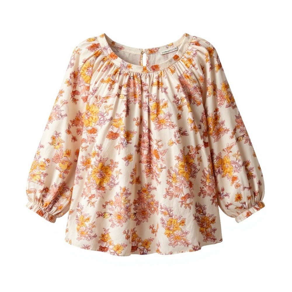 Cynthia Rowley Orange and Pink Smocked 3/4 Sleeve Blouse